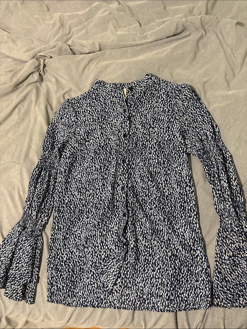 MICHAEL Michael Kors Women's Navy and White Patterned Long-Sleeve Blouse